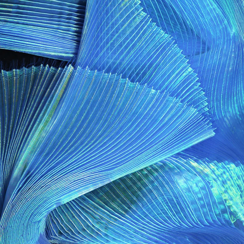 レーザープリーツオーガンザ生地 100x140cm クリンクルマーメイドテクスチャ素材 結婚式ステージ装飾 DIYドレス縫製背景用