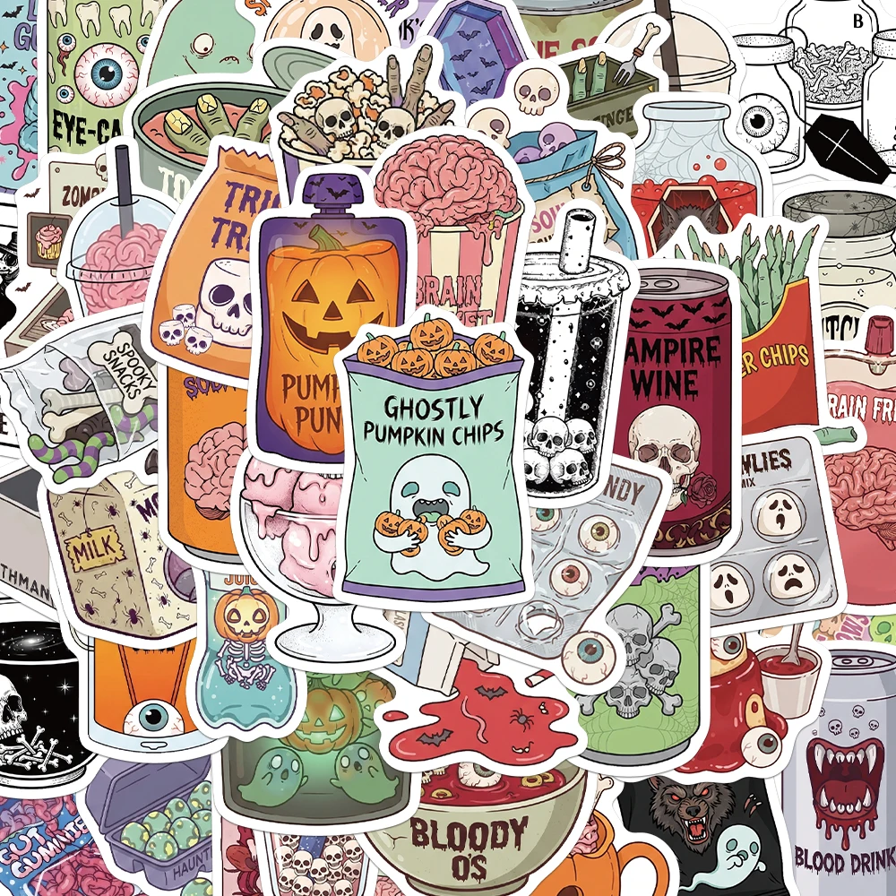 50PCS Creative Horror Jars Halloween Stickers Exquisite DIY Phone Cases, Water Cups, Notebook Personalized Decorative Stickers