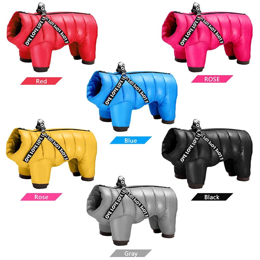 Winter Dog Clothes Super Warm Pet Dog Jacket Coat With Harness Waterproof Puppy Clothing Hoodies For Small Medium Dogs Outfit