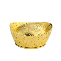 Feng Shui Metal Gold Ingot Chinese Wealth Lucky Yuanbao Fortune Auspicious Mascot Figurines Paperweight Home Decor Props Crafts
