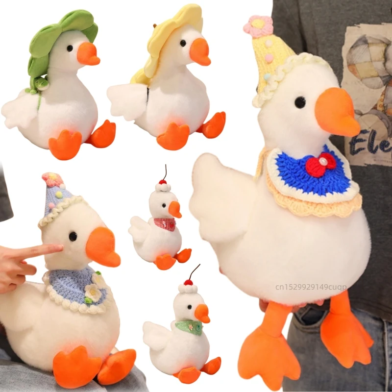 

20/30cm Cartoon Hot Sell White Goose Plush Doll Dress Up Outing Knitting Hat Bib Goose Duck Plush Toy Home Decor Gift For Kids