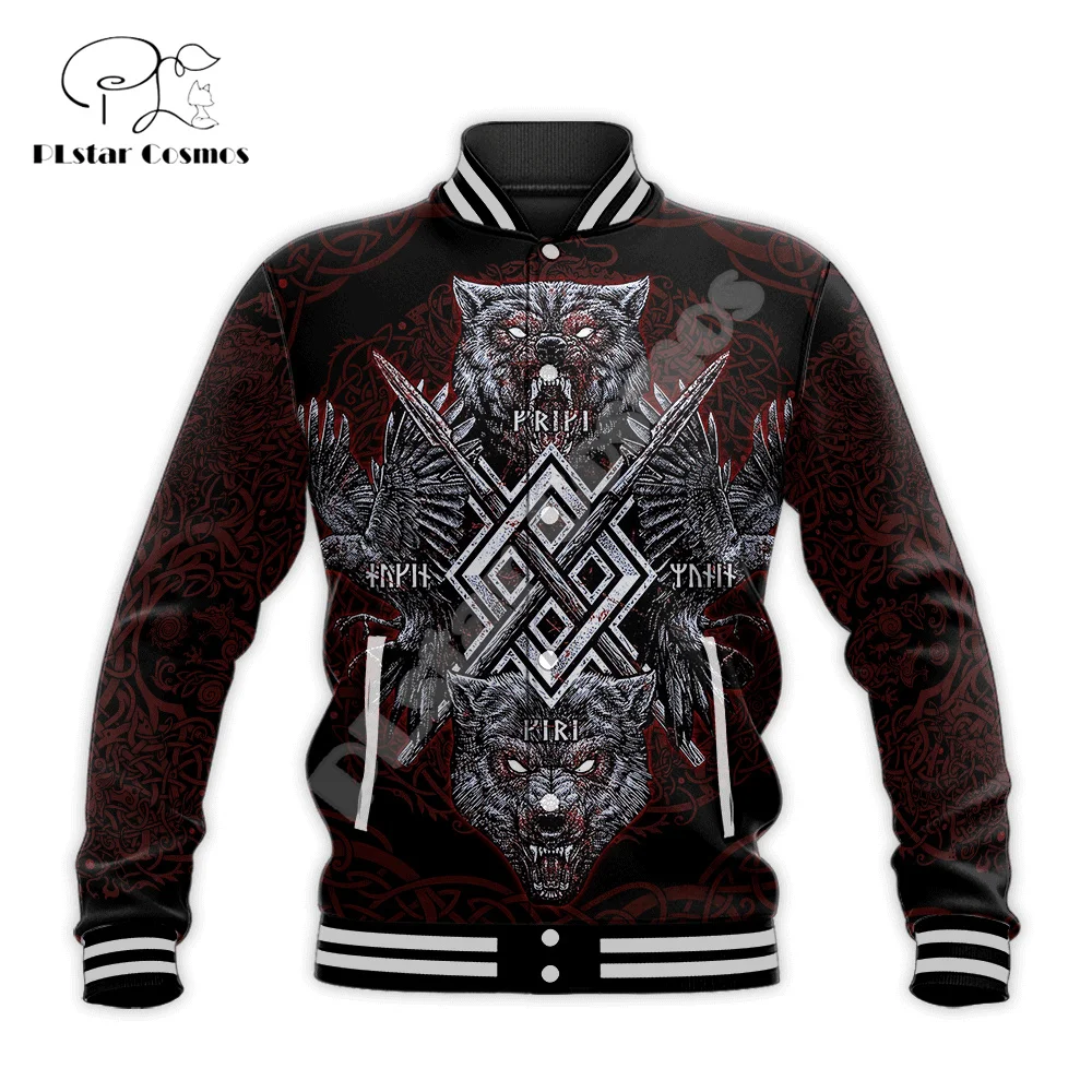 Nordic Mythology Warrior Odin Fenrir Wolf Tattoo NewFashion Winter Warm Overcoat 3DPrint Cotton Casual Baseball Bomber Jacket X1