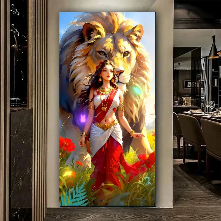 New Arrival Diamond Painting Large Size Indian Woman Lion Diy Full Mosaic Embroidery Animals Picture Jewelry Cross Stitch Kits