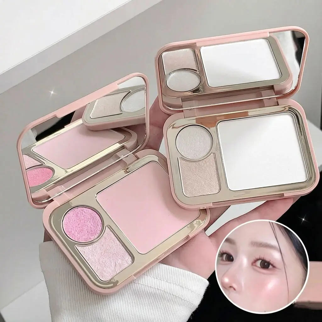 Kakashow 3 in 1 Multi-Use Face Palette Blush Highlighter Shimmer Powder Smooth Texture Stereo Face Makeup