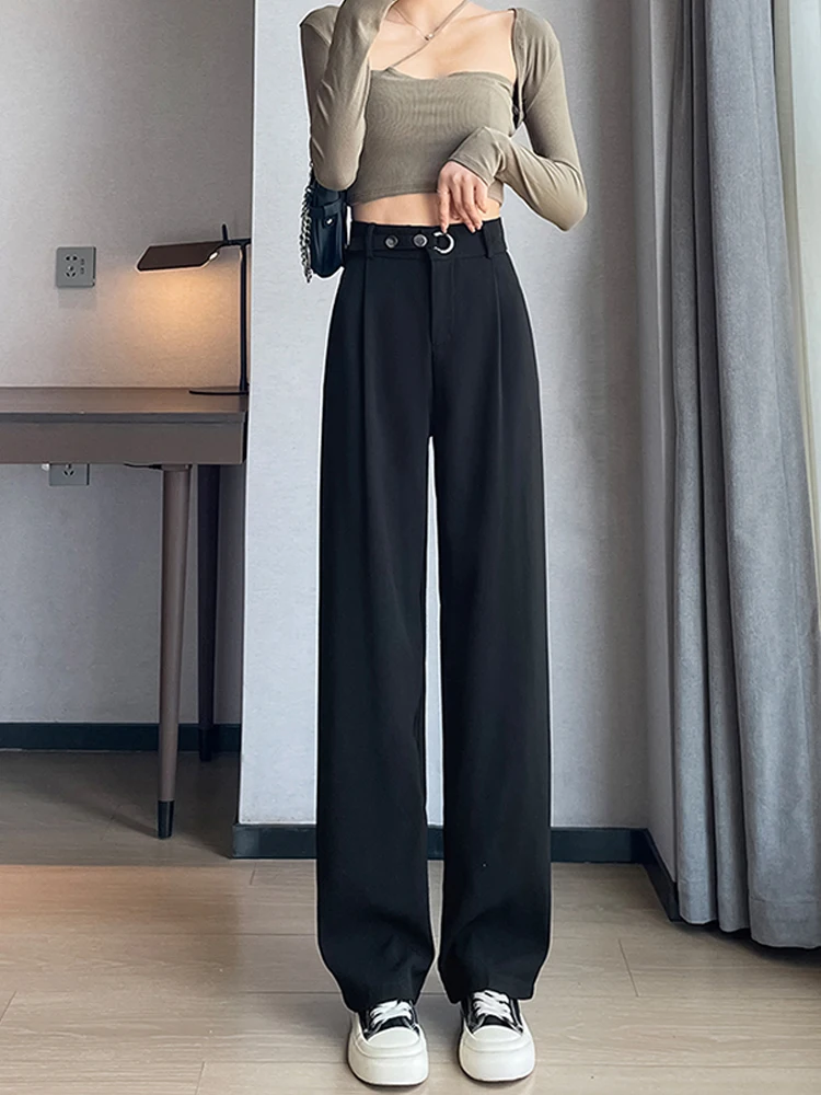 Elegant Classic Formal SuitPants Women Loose Vintage Korean Style Pleated Old Money Wide Baggy  Office Trousers