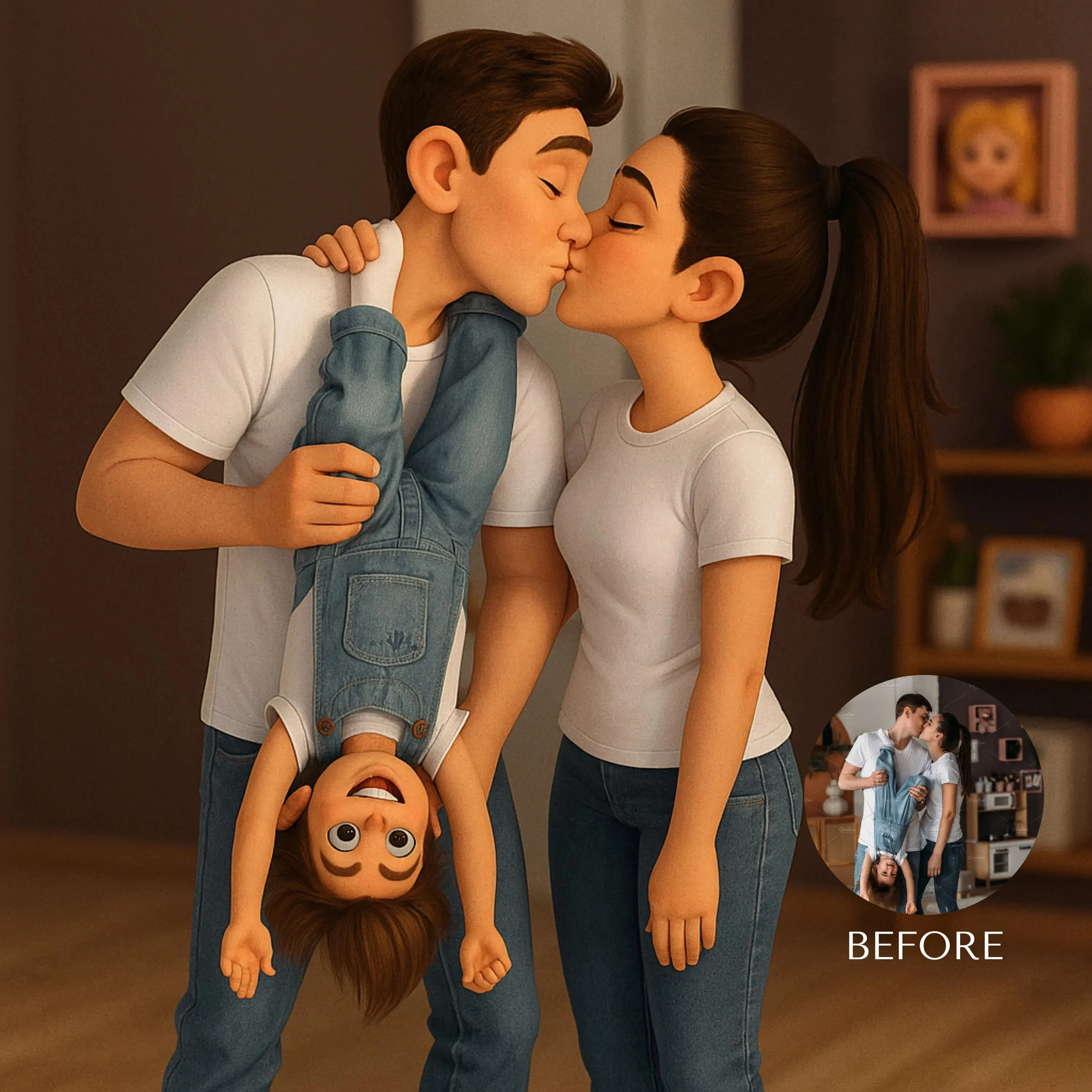 Custom 3D Cartoon Style Portrait from Photo Personalized Cartoon Christmas Gift for Couples Family Kids Unique Wall Art Poster