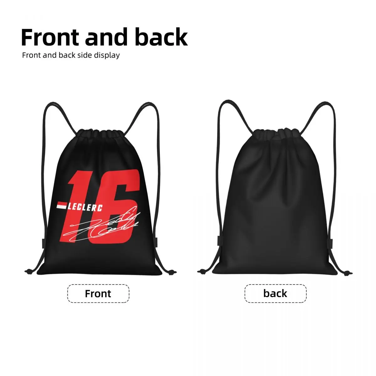 Custom Charles Leclerc 16 Signature Number Drawstring Backpack Bags Men Women Lightweight Gym Sports Sackpack Sacks for Training