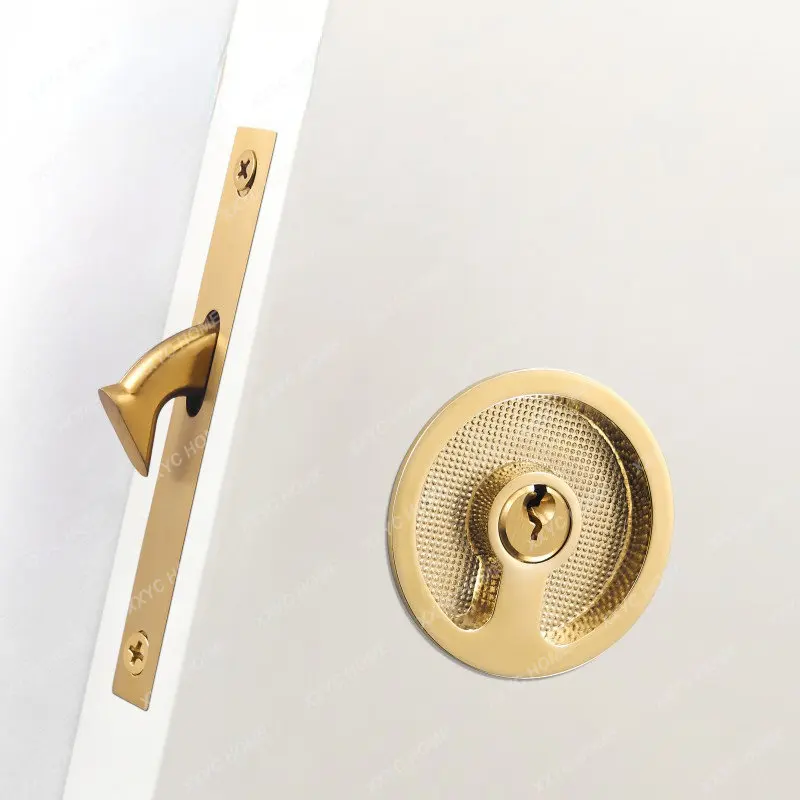 

Brass Sliding Door Handle Door Lock Set Kitchen Bathroom Wood Door Modern Inlaid Super Thin Shiny PVD Gold Matt Black