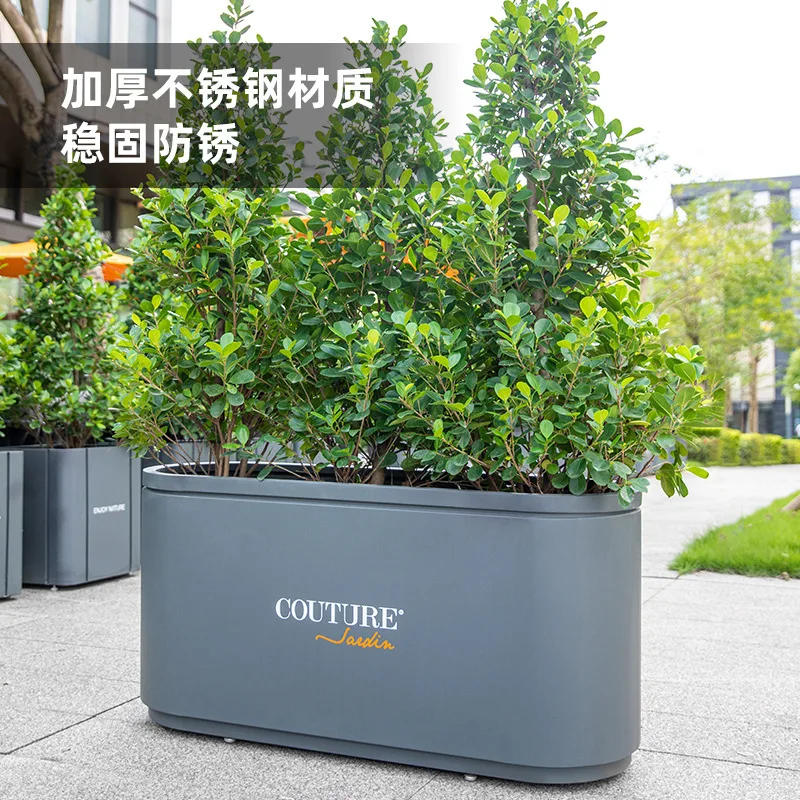Outdoor stainless steel flower box combination rectangular courtyard flower pool square sales department planting box fence