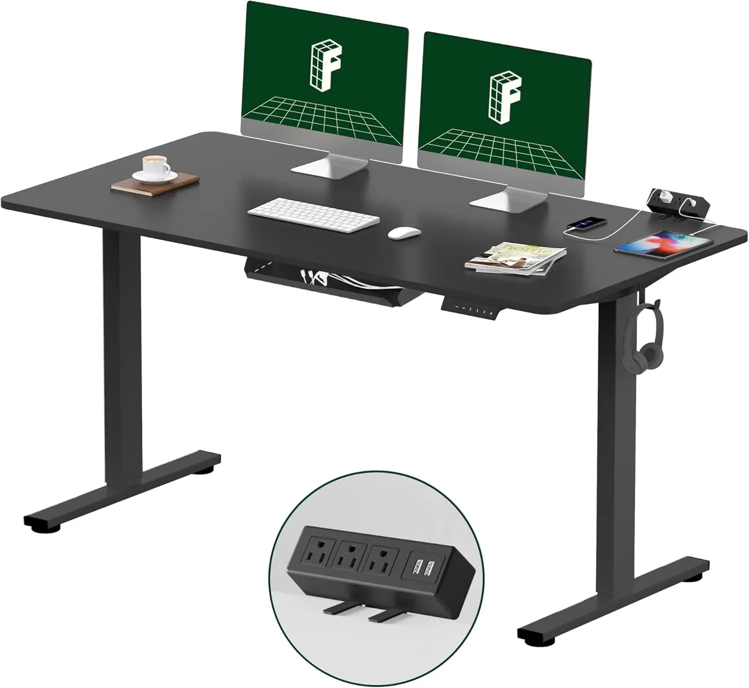 EN2 Whole-Piece Standing Desk with Clamp Power Strip, 55 x 28” Electric Stand Up Height Adjustable Desk