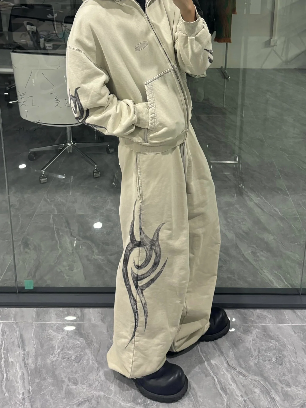 

Осенне-зимние новые свободные повседневные брюки унисекс с винтажным принтом, прямые спортивные штаны из хлопка с эластичным поясом