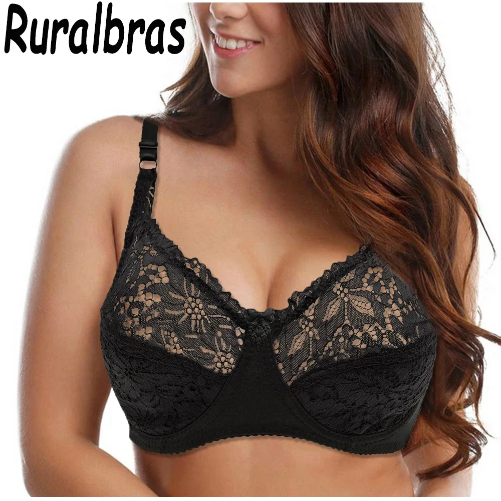 Ruralbras 3/4 Cup Lace Sexy Bra For Women Up Lingerie Top Female Plus Size Underwire Unpadded Floral Bras Minimizer Soft Cup