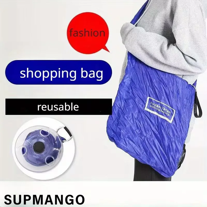 1pc Roll Up Shopping Bag Foldable Travel Tote Bag ReusableGrocery Bag With Storage Box Portable Shopping Bag Food StorageBag