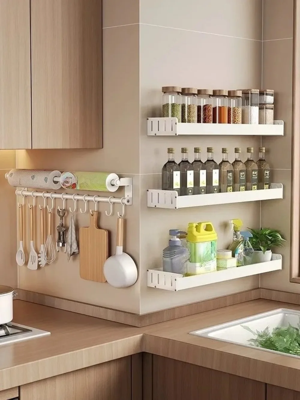 

Белый кухонный крючок, непробиваемая настенная стойка для стержней