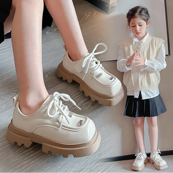 Beautiful Square Heel Casual Social Ball Leather Shoes Soft  Student Cute Comfortable and Elegant Kids Daily Summer