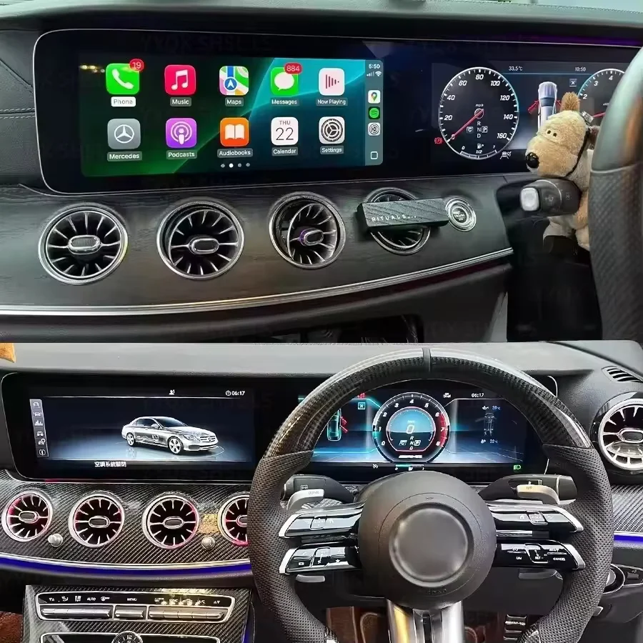Upgrade For Mercedes Ben E-class W213 2016-2023 Dual Screen Auto Wireless Carplay Android Multimedia Player Navigation LHD RHD