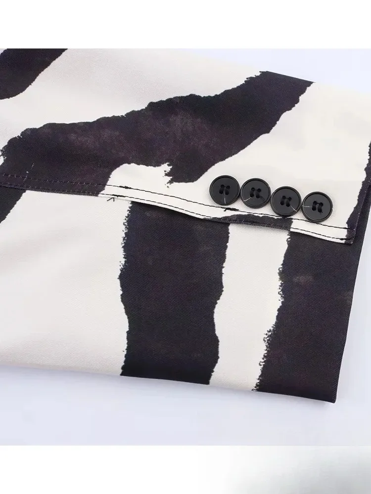 KONDALA خمر زيبرا طباعة النساء الدعاوى الخامس الرقبة المتضخم سترة طويلة عالية الخصر بنطال ذو قصة أرجل واسعة موضة خريف 2025 الشارع الشهير البدلة #5