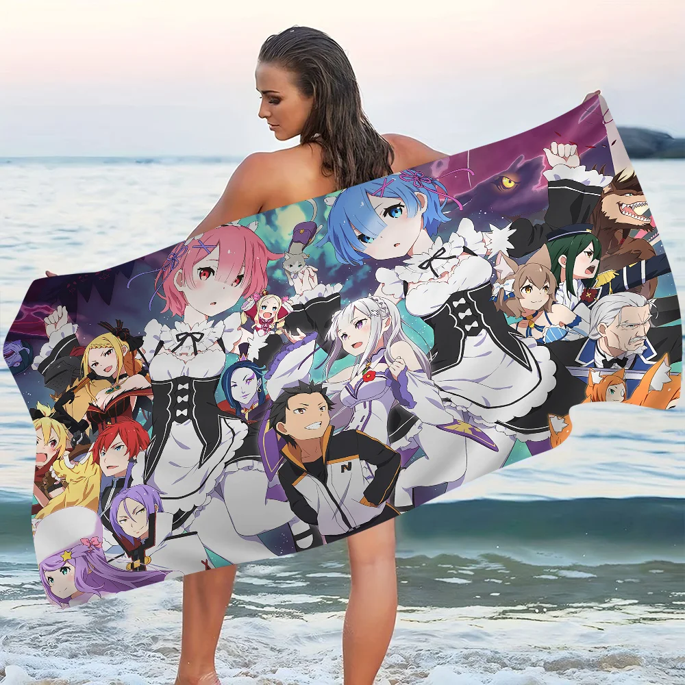 Re Zero Anime Toalha de praia de microfibra absorvente de secagem rápida macia Yoga Swimming Resort Toalha de escalada de montanha