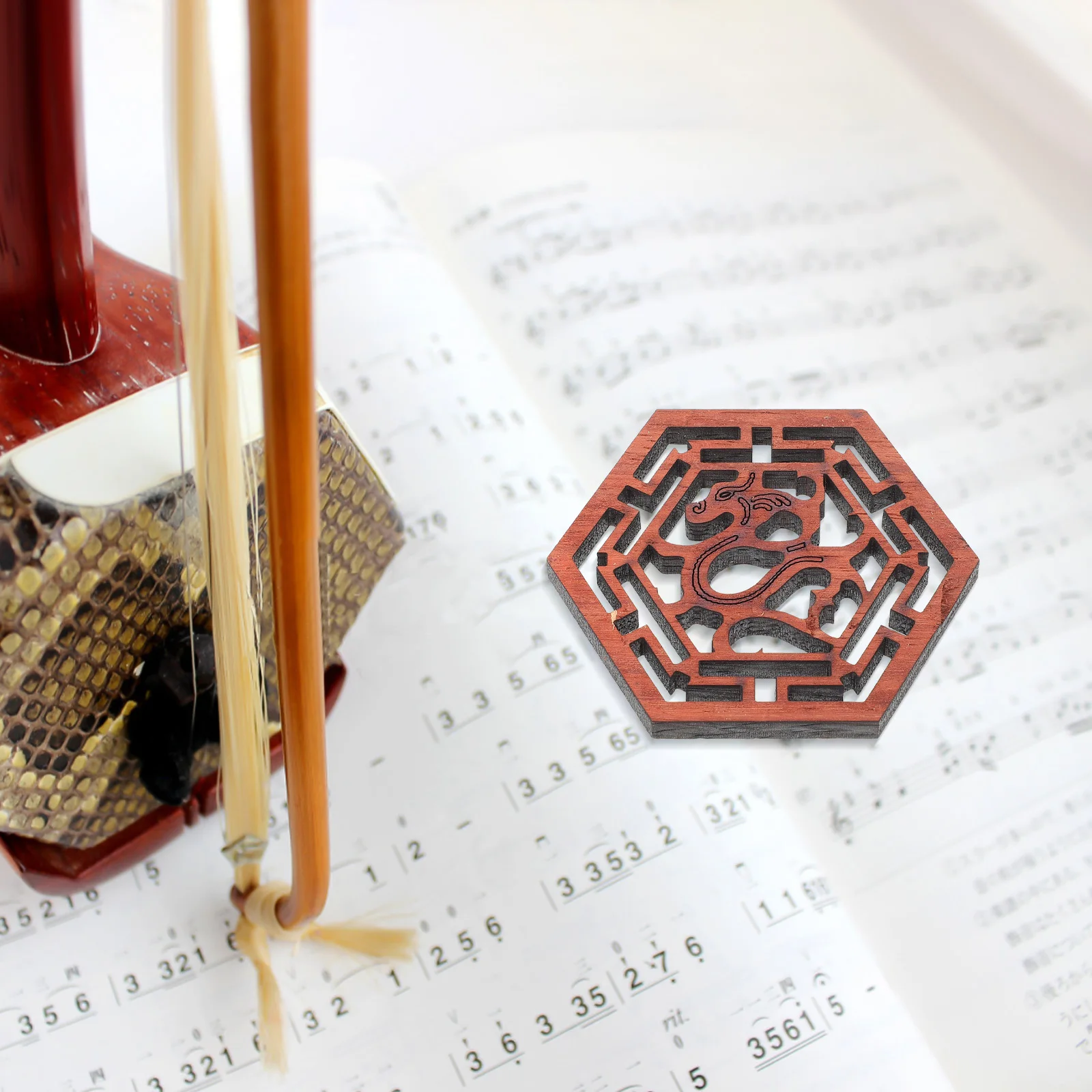 نافذة صوت Erhu الخشبية، جزء بديل بنمط التنين التقليدي السداسي لنوافذ صوت الكمان الصينية #3