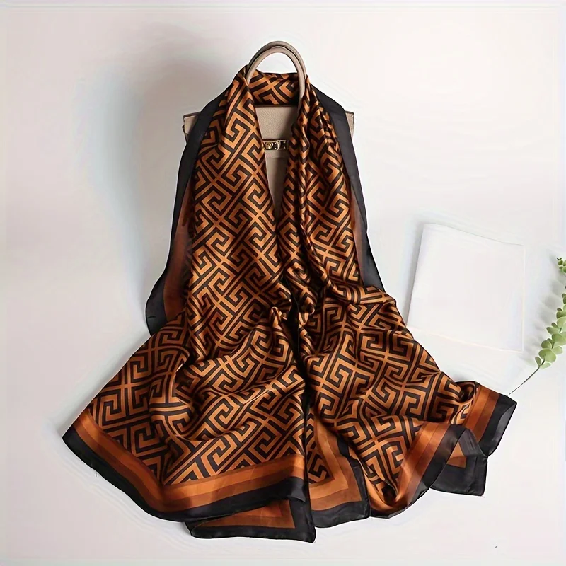 Coffee Color Large Silk Soft Scarf Women Stylish Print Long Shawl Handkerchief Summer Elegant Travel Wrap Hot 180x90cm