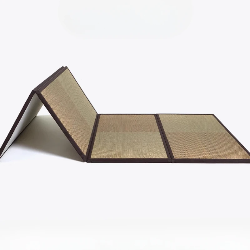 Japanese Style Tatami Mattress 4 Fold Design Sleeping Floor Mat Natural Straw Weave Yoga Mat Coconut Palm Core Bedroom Furniture