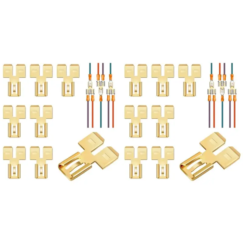 New 16Pcs Double Back Spade Connector Quick Disconnect Electrical Two-Way Wire Terminal Adapter Non-Insulated Male Single