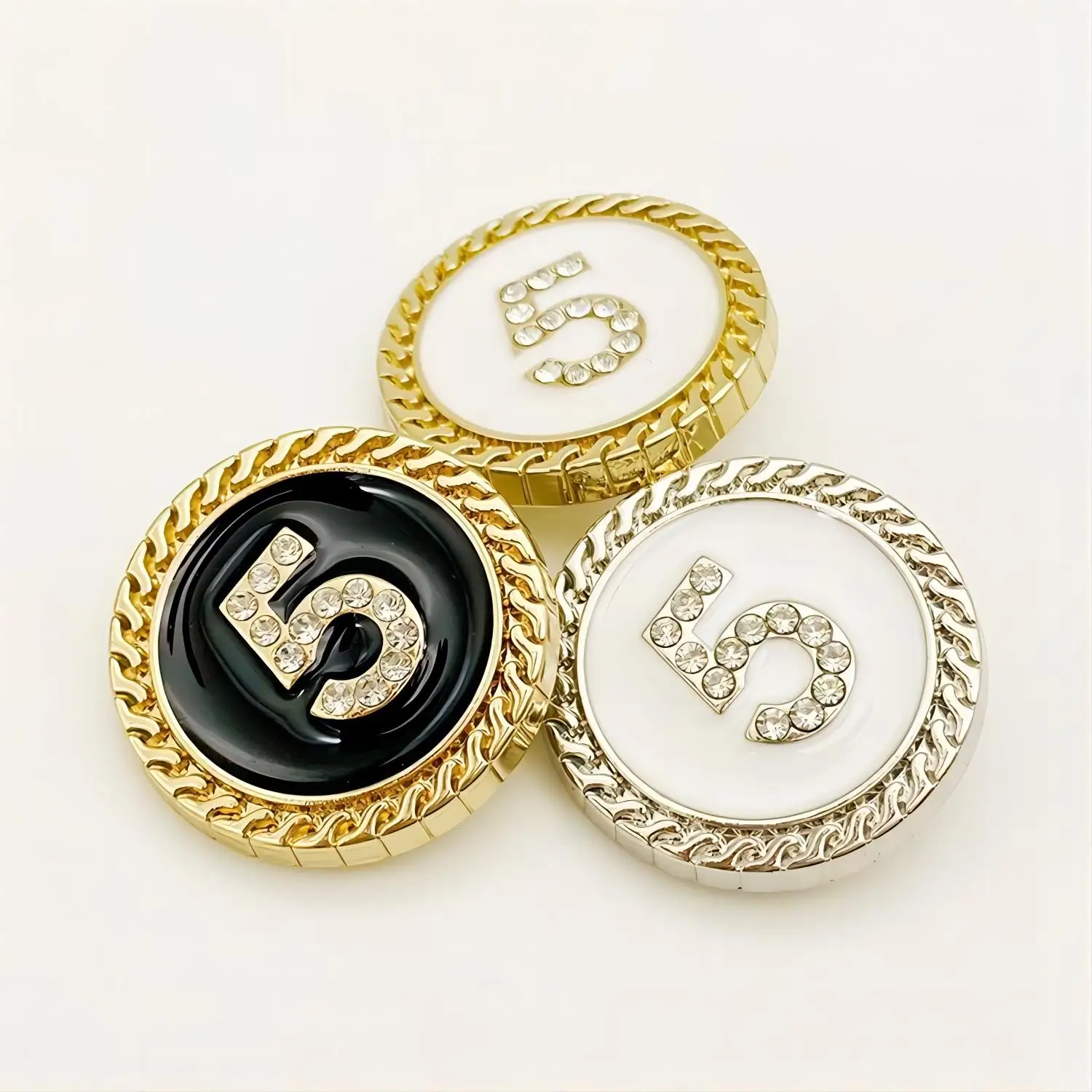 6pcs Lnlaid Rhinestones Gold Five Number  Luxury Design Metal Round Sewing Button For Clothing Accessory Handmade DIY Decoration