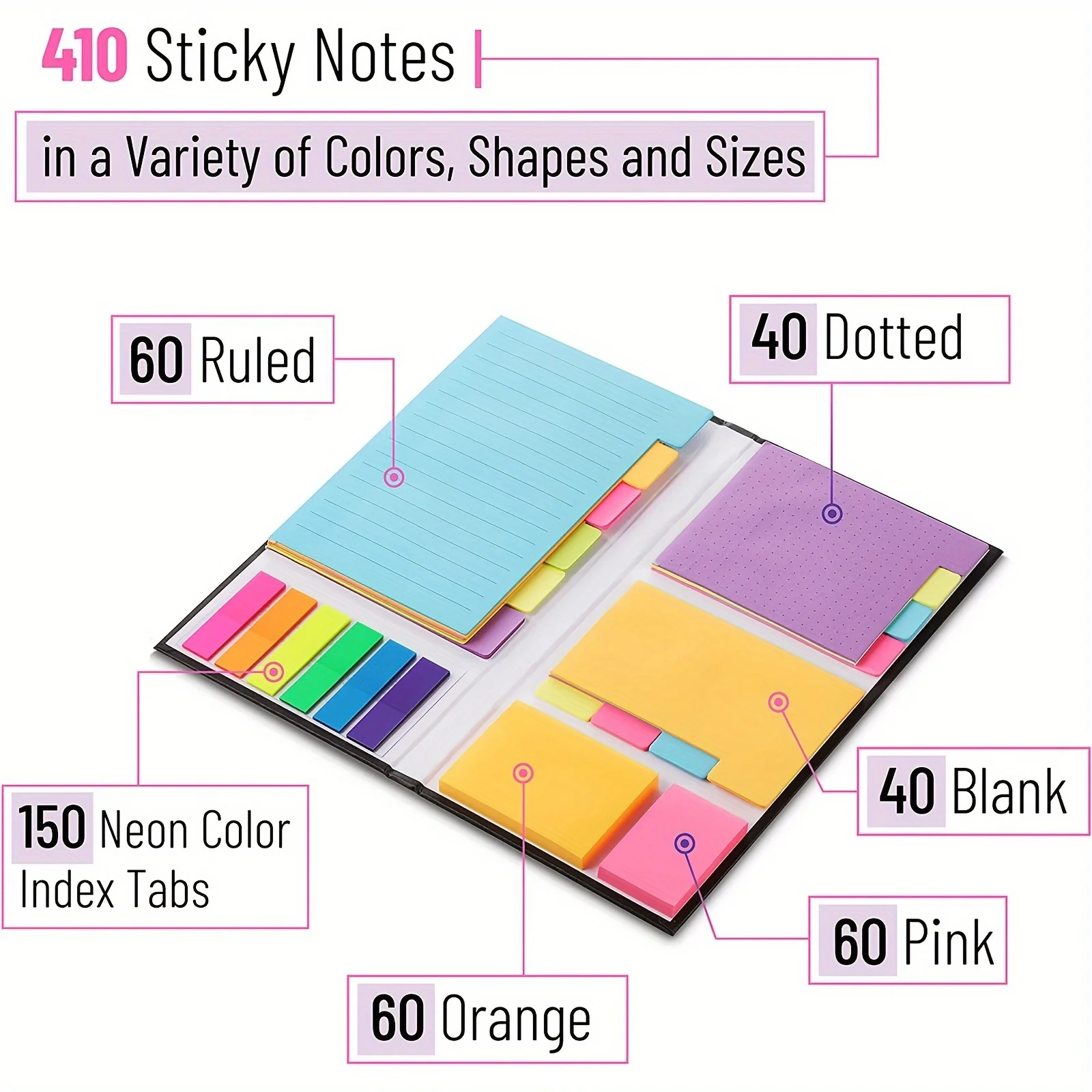 410sheets/set Sticky Notes Kit, School Supplies, Office Supplies, Planner Note Dividers Tabs, Book Notes, Bible Sticky Notes