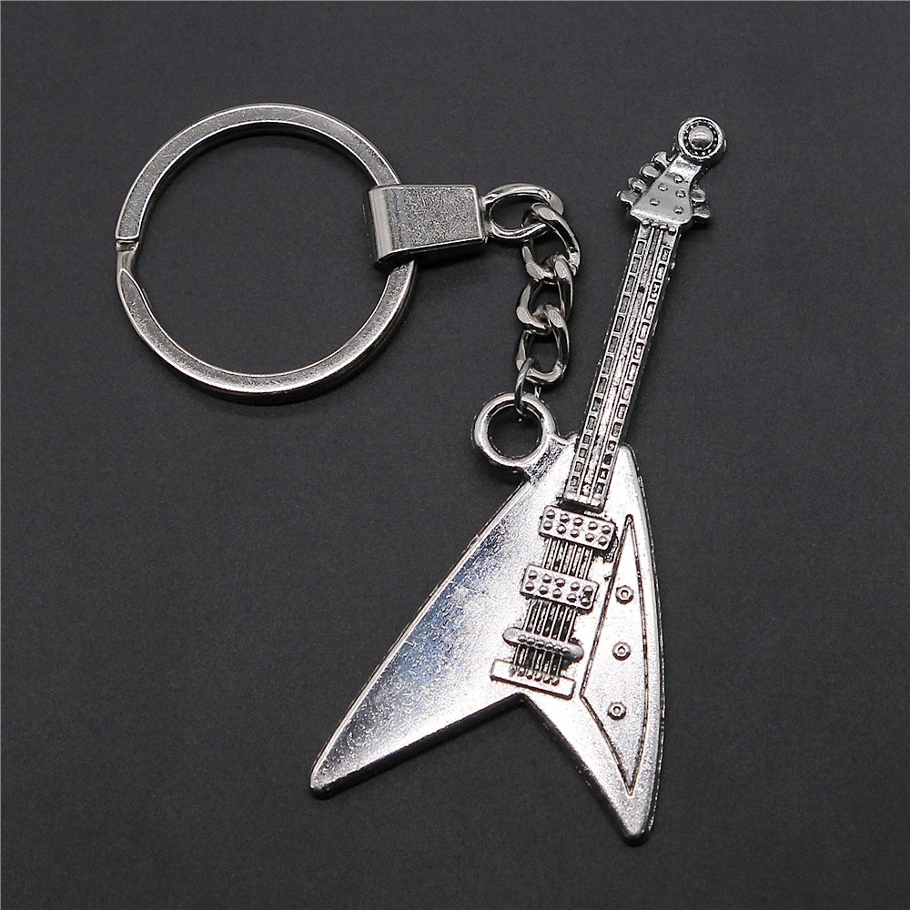 Fashion Antique Silver Color 77x32mm Electric Guitar Charms Pendants DIY Men Car Key Chain Ring Holder Keyring