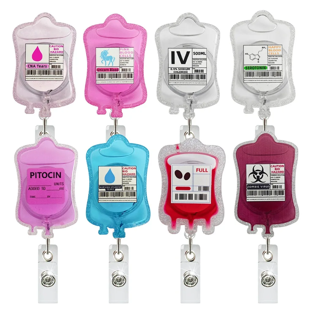 Acrylic Glitter Iv Bag Clip Crocodile Clip Doctor Nurse Work Badge Holder Student Teacher Retractable Badge Reel Gifts