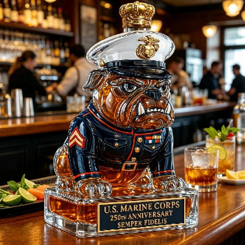 Decantador de Licor Marine Bulldog, Botella de Whisky Semper Fidelis del 250 Aniversario del USMC, Artículos de Bar Únicos para Decoración de Bar en Casa