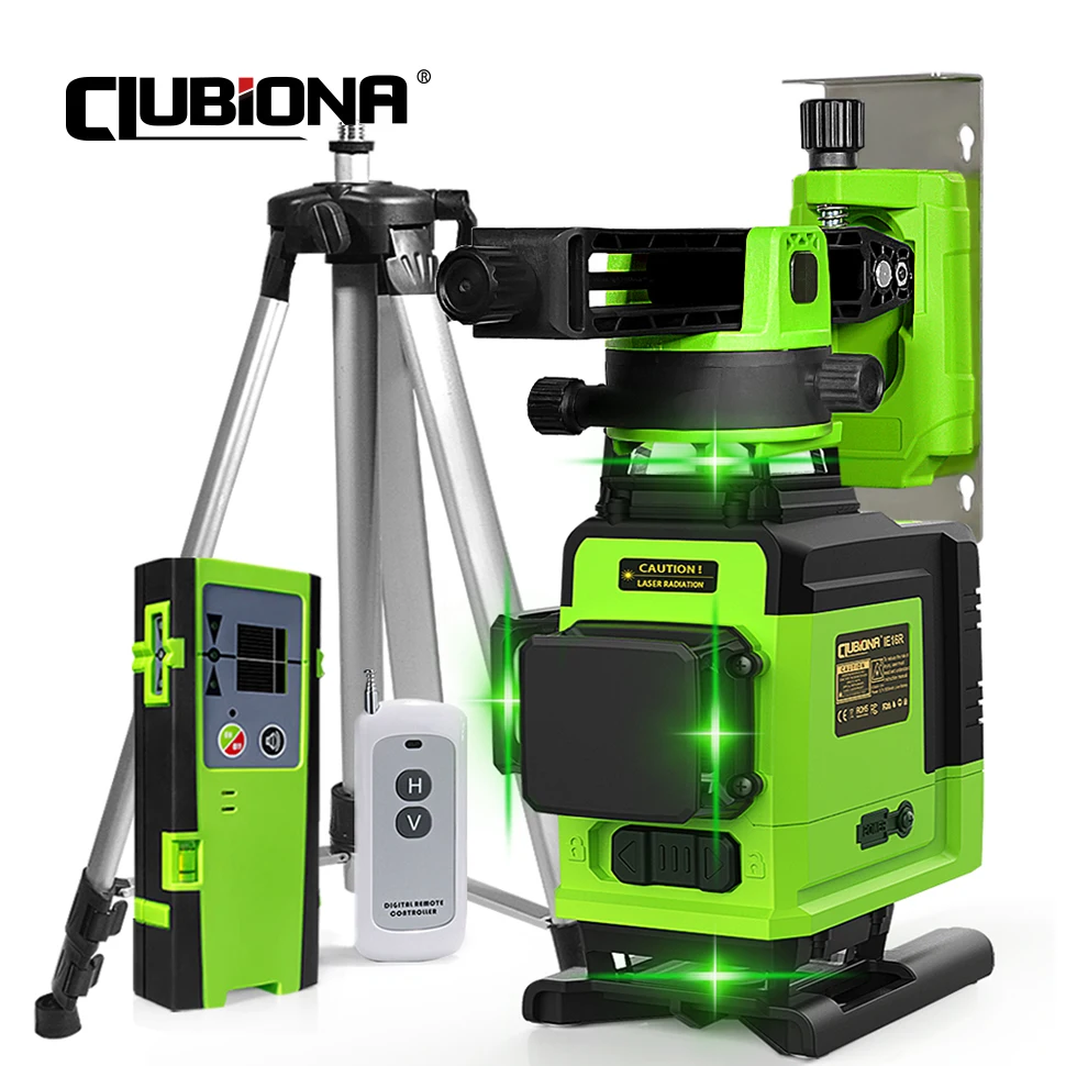 CLUBIONA IE16R Powerful Green 16 Lines 4D Laser Level Remote Control German Module Floor and Ceiling Mounted With Li-ion battery