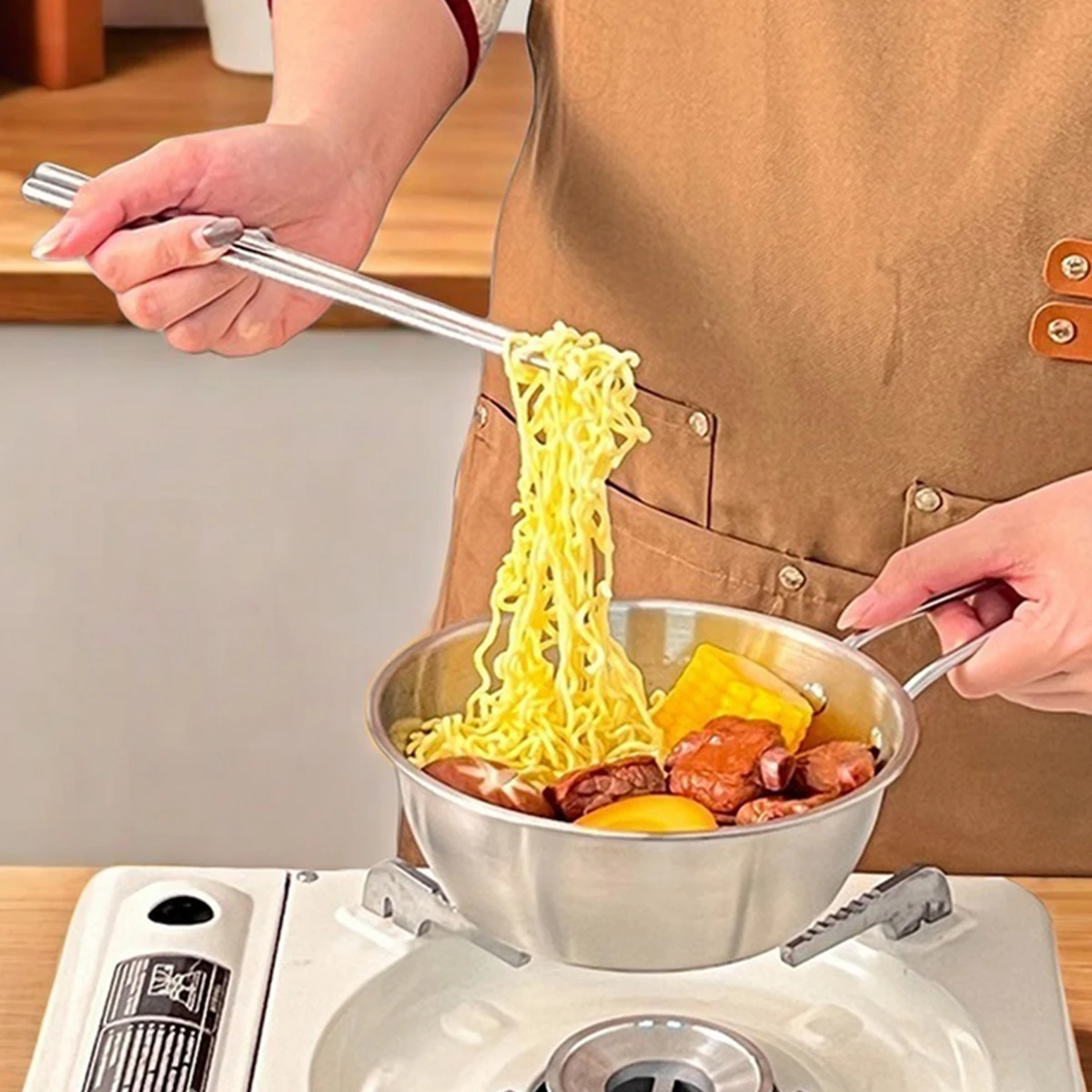 

WORTHBUY Миски для рамэна из нержавеющей стали 304 с крышкой и ручкой, большая вместительная миска для лапши быстрого приготовления, миска для супа, риса, нагреваемая посуда