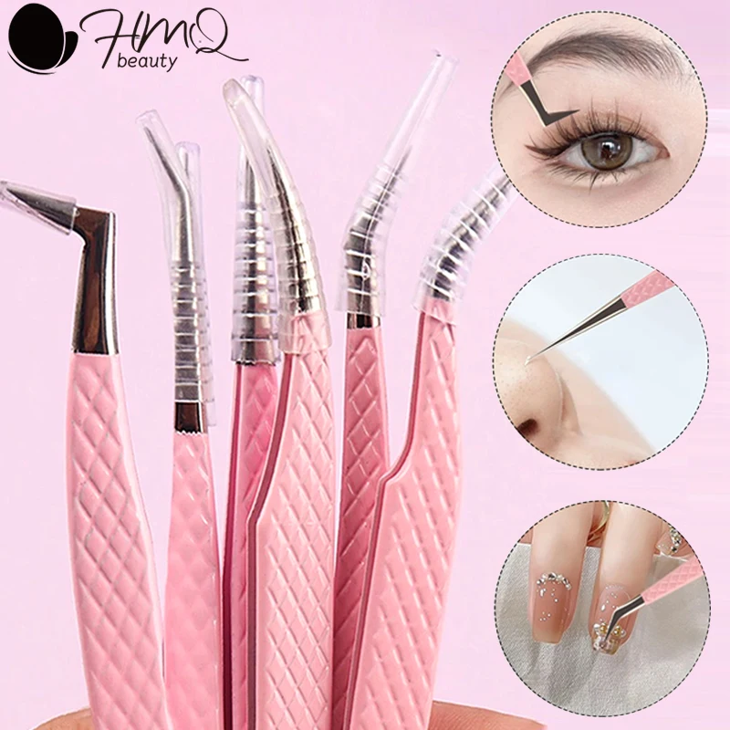 Pinça de extensão de cílios, pontas de fibra de alta precisão, isolamento de volume, pinça reta e curvada, ferramentas de maquiagem para extensão de cílios