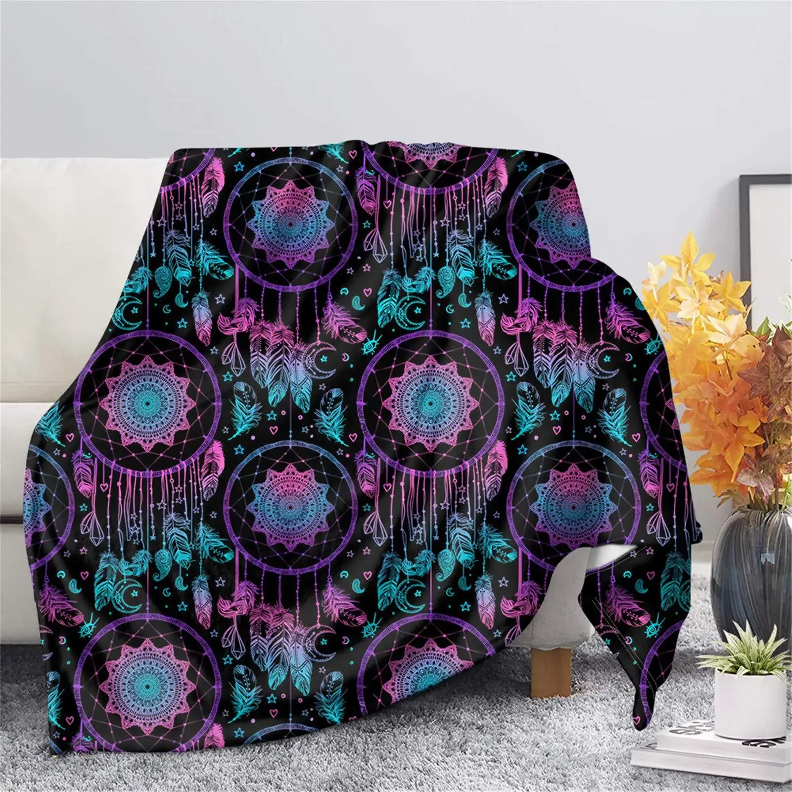 Bohemian Dreamcatcher Printed Blanket for Sofa Bed Travel Camping Living Room Office Conditioning Blanket for All Seasons Gifts