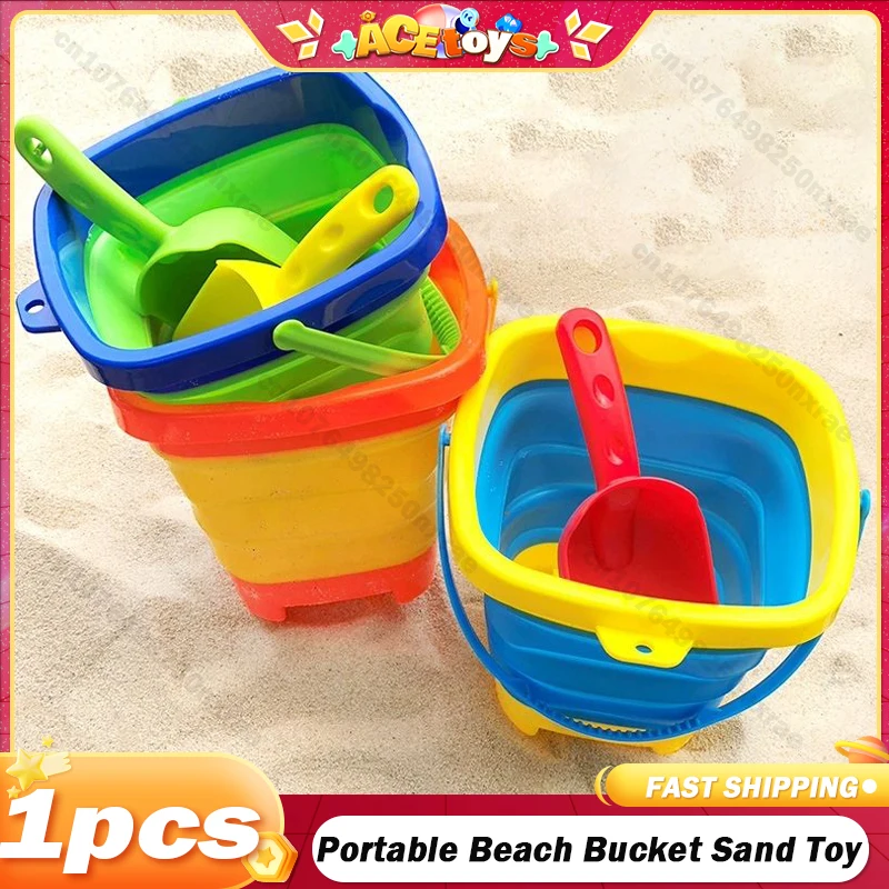 

Beach Bucket Sand Toy Portable Foldable Collapsible Multi Purpose Silicone Pail Portable Beach Bucket Sand Toy No shovel 3 Color