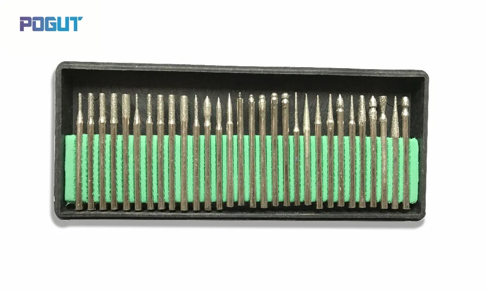 Free Shipping 30pc DIAMOND BURS Bur Bit Set DREMEL 3mm Shank Rotary Tool Drill Bit for Grinding Jade, Stone, Marble Glass