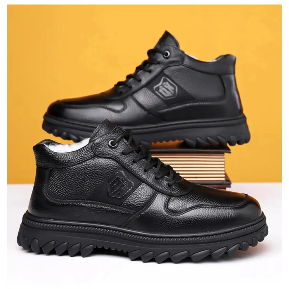 Männer Baumwolle Schuhe Winter Leder Schuhe Neue Stil Winter Stiefel Anti-Kälte Anti-Slip Fleece Gefüttert Warme Mittleren alters Papa Winter Fuß