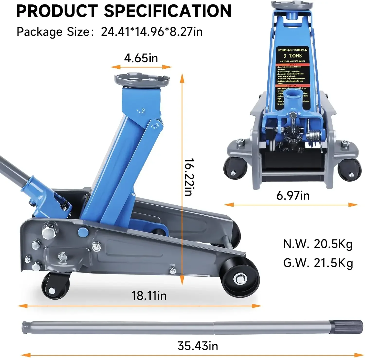 

[Discounted Price, Hot Sale!]3 Ton Floor Jack,Made of Durable Carbon Steel with Wheels for Secure Lifting,Fast Lift Floor Jack w