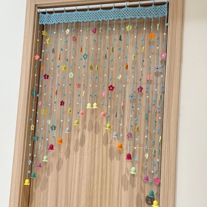 Finished hand-crocheted spring flower door curtain, wool crocheted bedroom door curtain