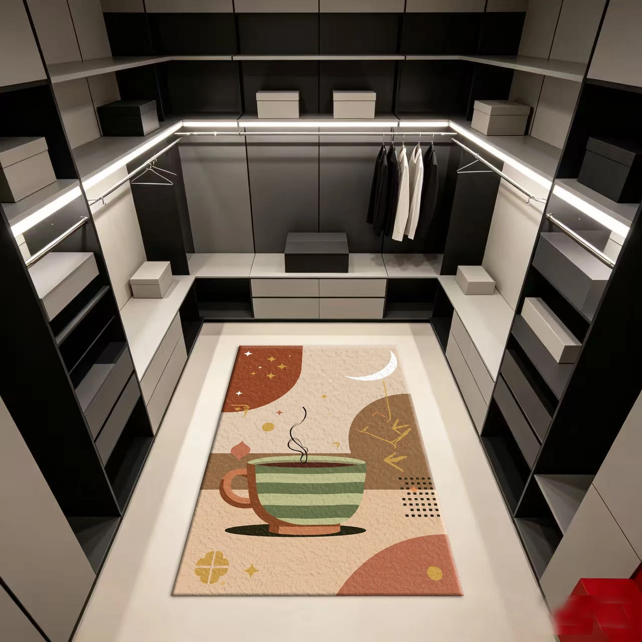 พรมลายโบโฮเรโทรลายถ้วยชา ดวงจั - Printed Rug Abstract บทวิจารณ์และราคา