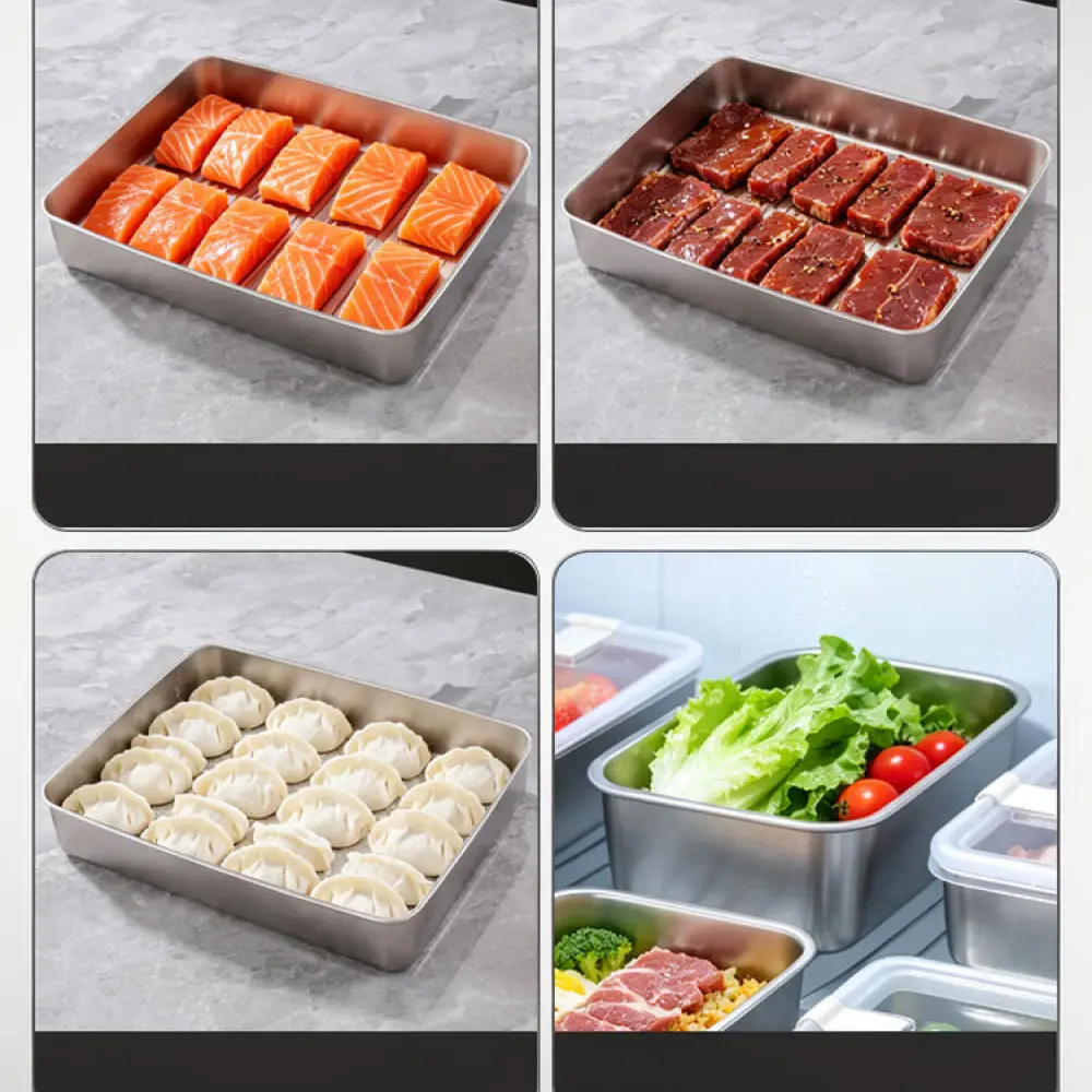Modern Minimalist Titanium Food Container Airtight Rectangular Box For Kitchen Refrigerator Fresh Keeping Storage Tool Tray