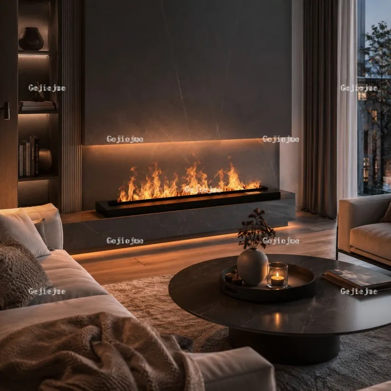 Luxury gold mist firepit Built-in 3D Mist Fireplace No Heating Smart WiFi Voice App Control 3D Visual Flame for Hotel Lobby