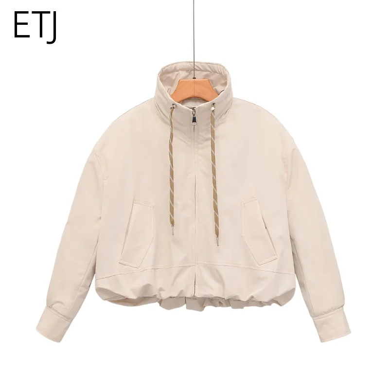 ETJ 2026 Damen Polyester Gefütterte Jacke mit Stehkragen, Kordelzug an der Taille, Oversize Pufferjacke, Kurze Windjacke – Detail 13