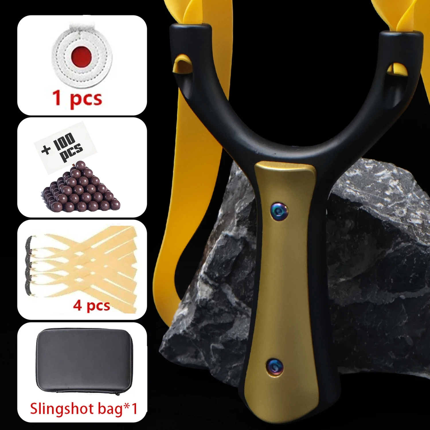 Lightweight Resin Slingshot with Built-in Steel Plate Support, Outdoor Shooting Slingshot Package, Full Hunting Tool Kit