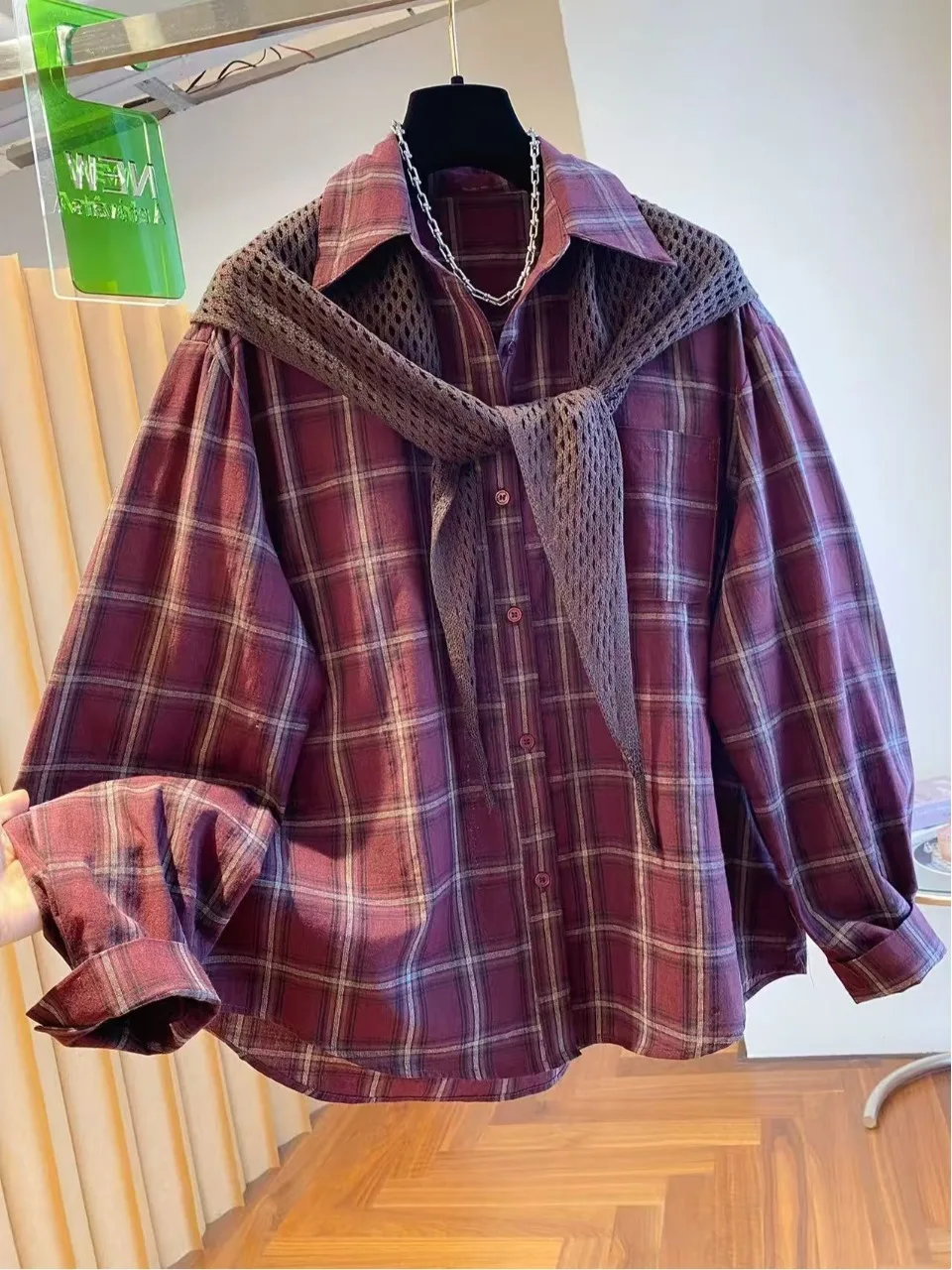 Loose Long Sleeve Women's Shirt with Shawl Korean Retro Style Lazy Fashion Autumn Season Cotton Material Breathable Skin-Frie...