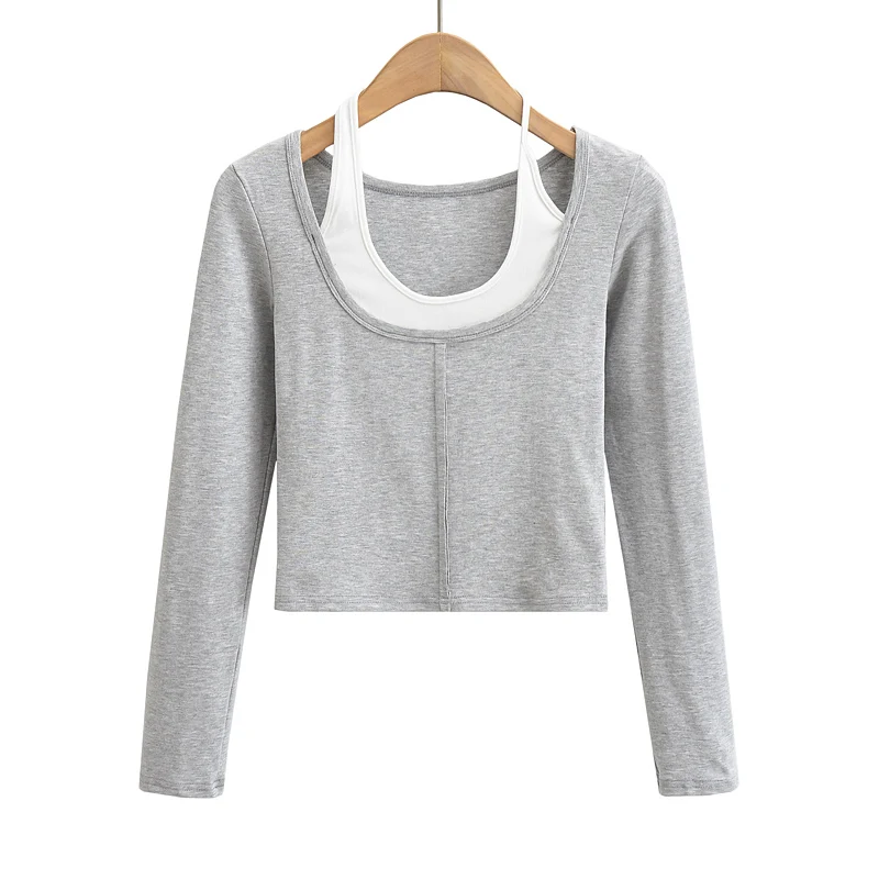 Long sleeve crop top korean fashion fall outfits women sexy tshirts for women fashion kawaii black t shirt woman halter top pink