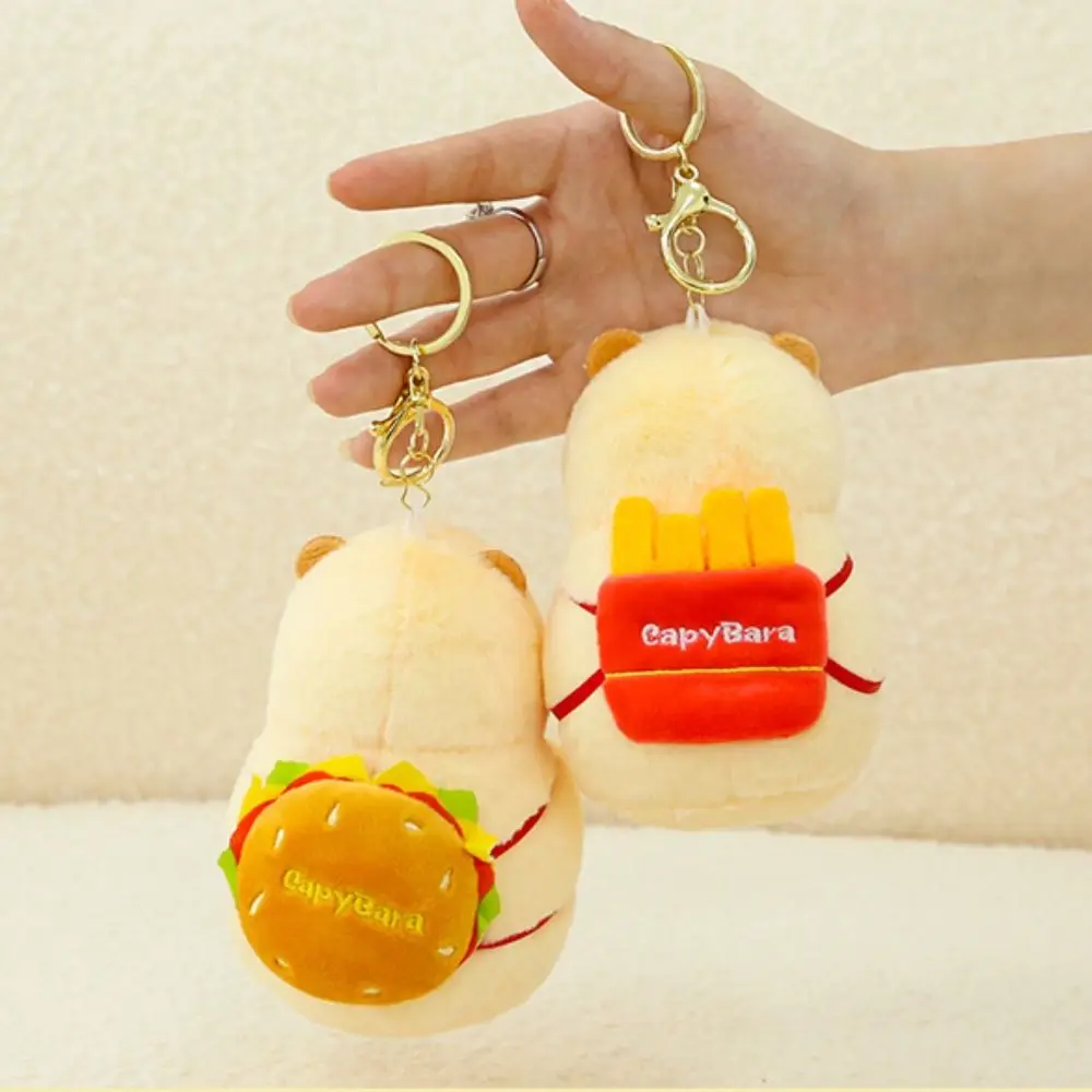 

Fluffy Capybara Plush Key Chain Hamburger French Fries Stuffed Animals Toy Kawaii Funny Plush Kapibara Key Ring