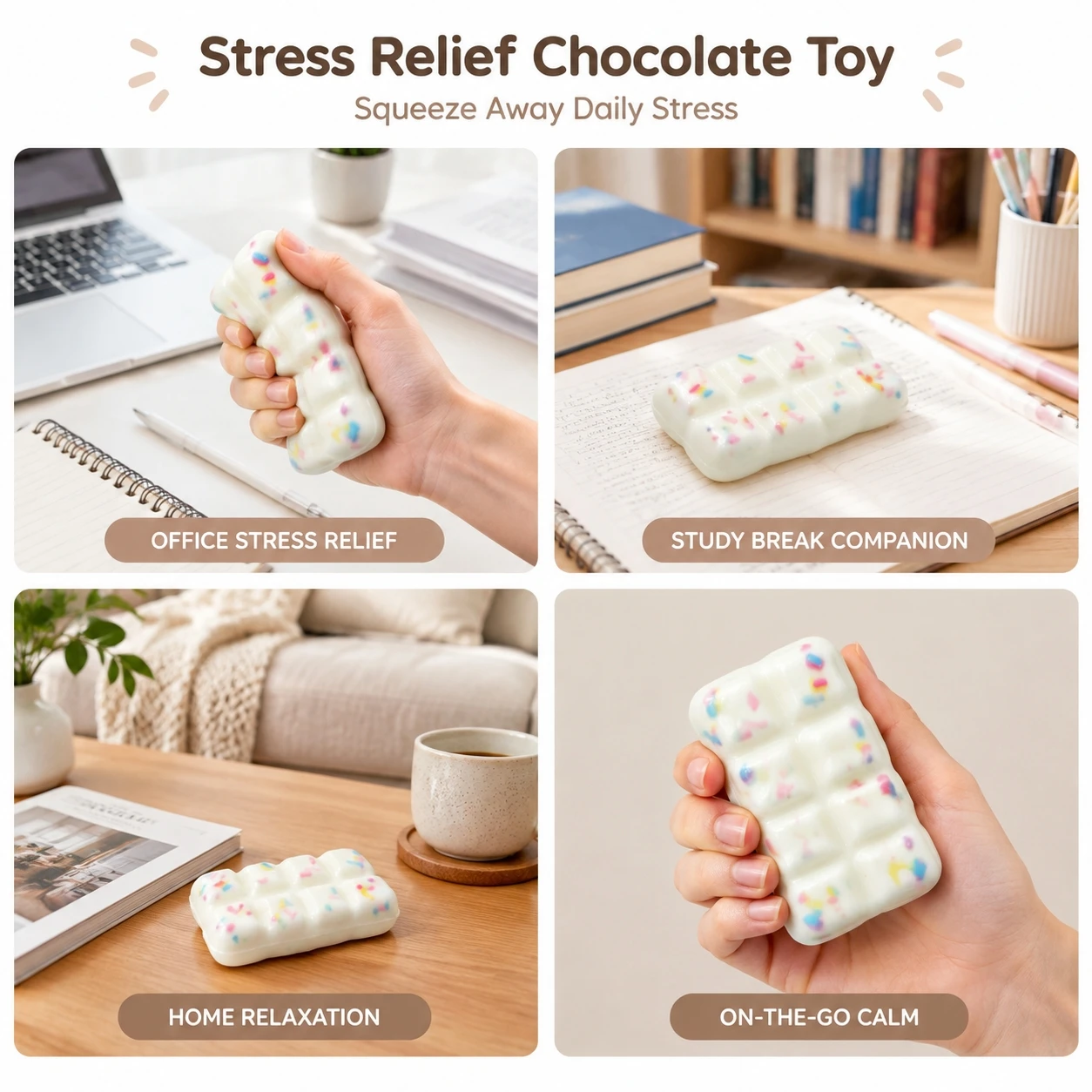 Wax-like Squeeze Toy for Office Adults Kids Simulation Chocolate Crunchy Sensory Stress Relief Fidget Gift Durable