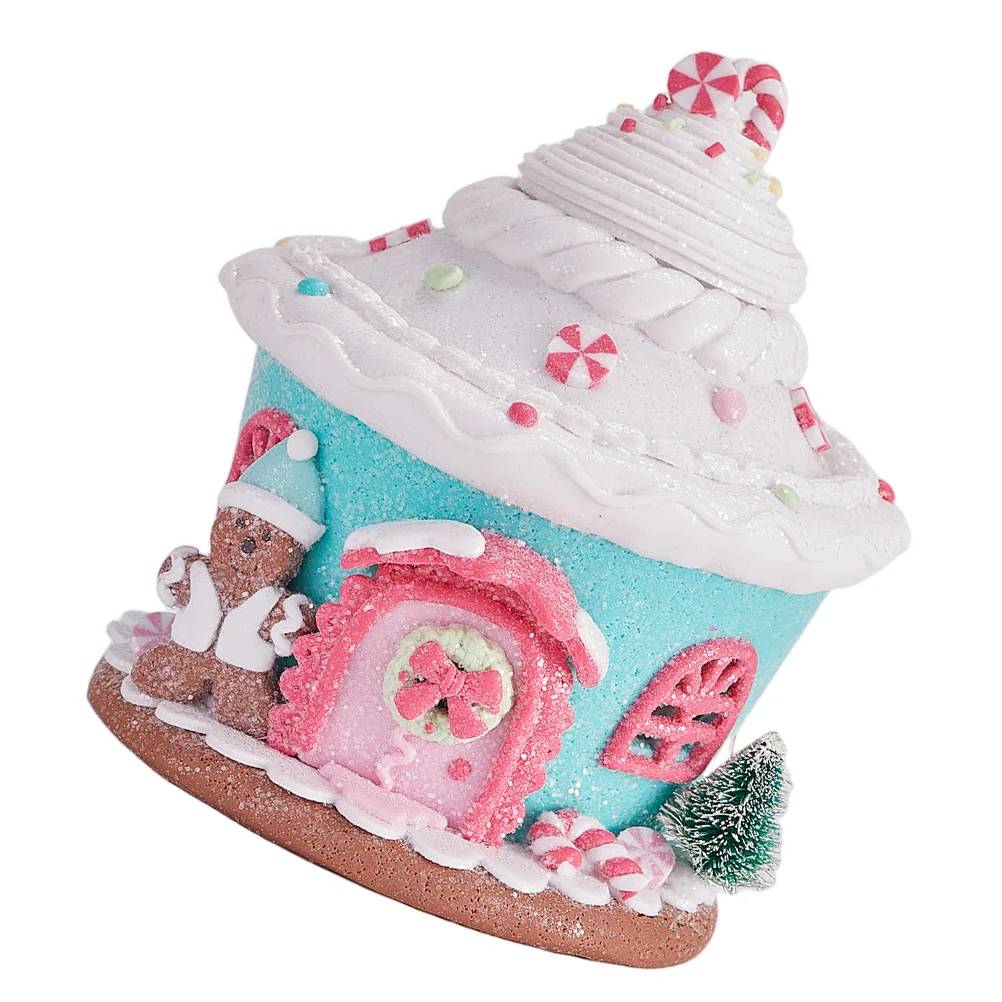 

Light Up Xmas Candy Castle Soft Resin Christmas Village House Tabletop Decor Pastel Colors LED Gingerbread Cottage Holiday Glow